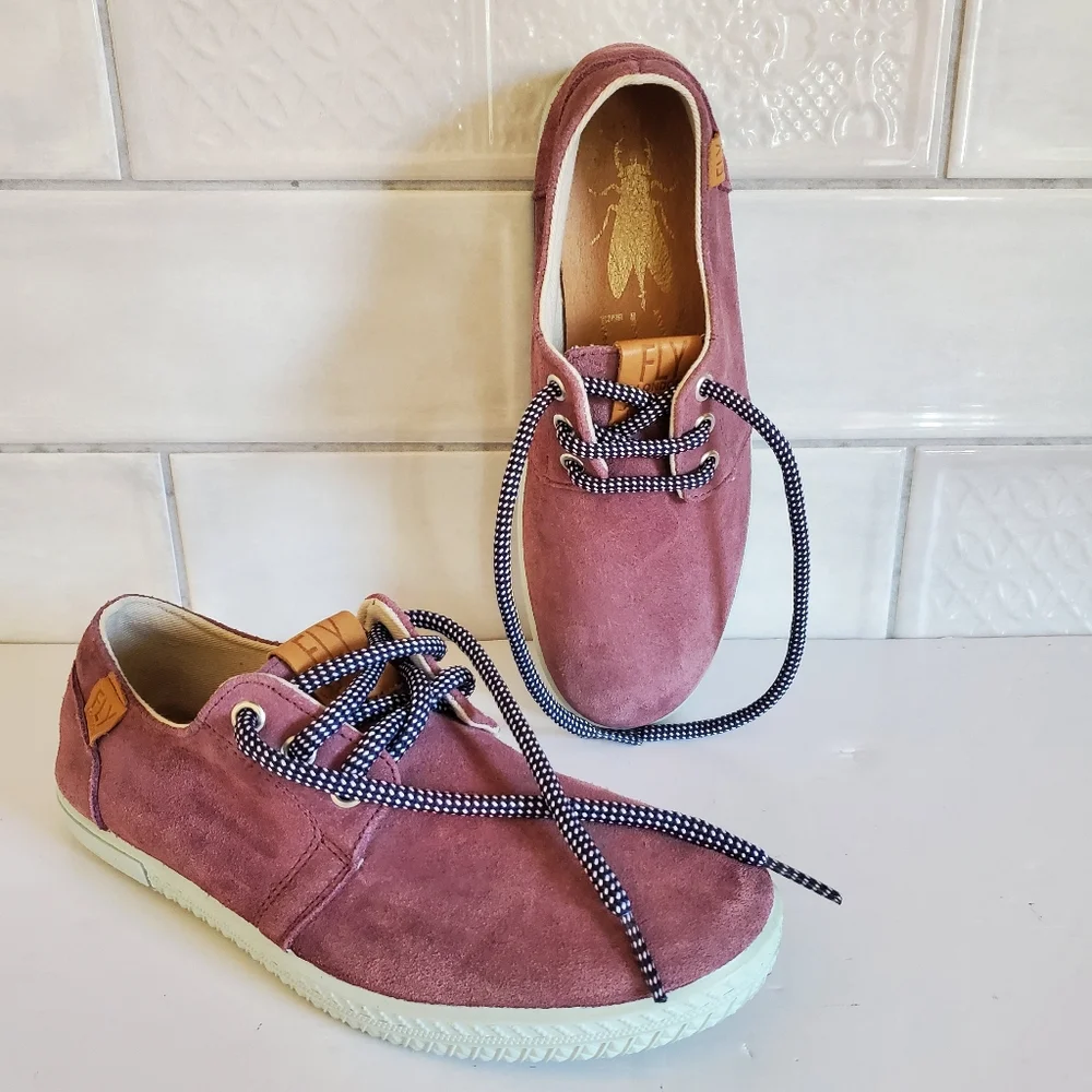 Fly London 37 Plum Suede Lace Up Fashion Sneakers Old Money Academia Eclectic